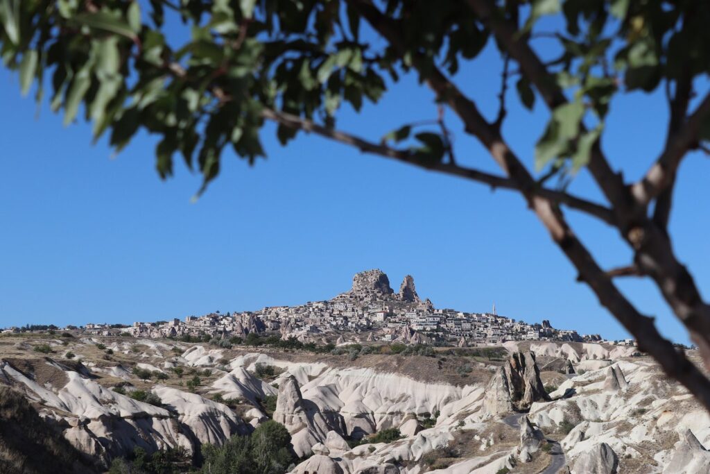 The Cappadocian landscape of volcanic tuff above the Derinkuyu underground city