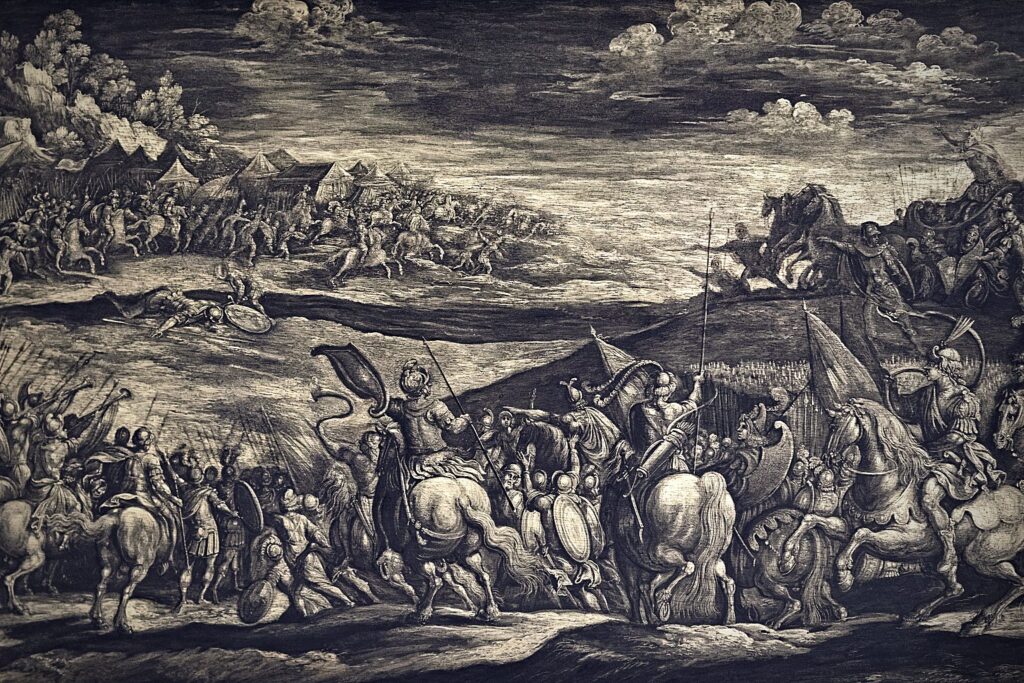 David matando a Goliat, el gigante de Gat, en el campo de batalla