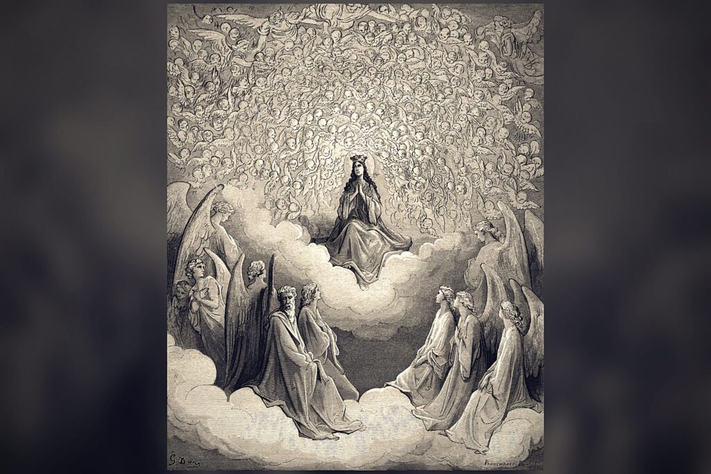 The ranks of angels arranged around the light of the highest heaven