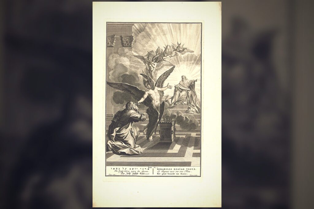 Isaiah's vision of seraphim above God's throne in the temple