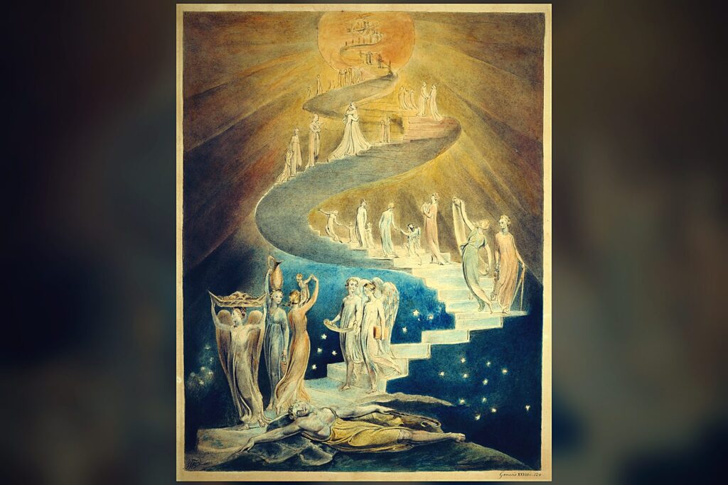 Angels ascending and descending the ladder between heaven and earth, the traffic Enoch is said to have joined