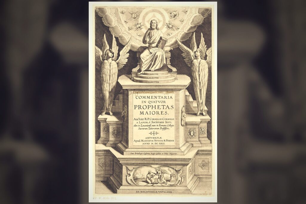 Christ surrounded by seraphim in a 1622 engraving