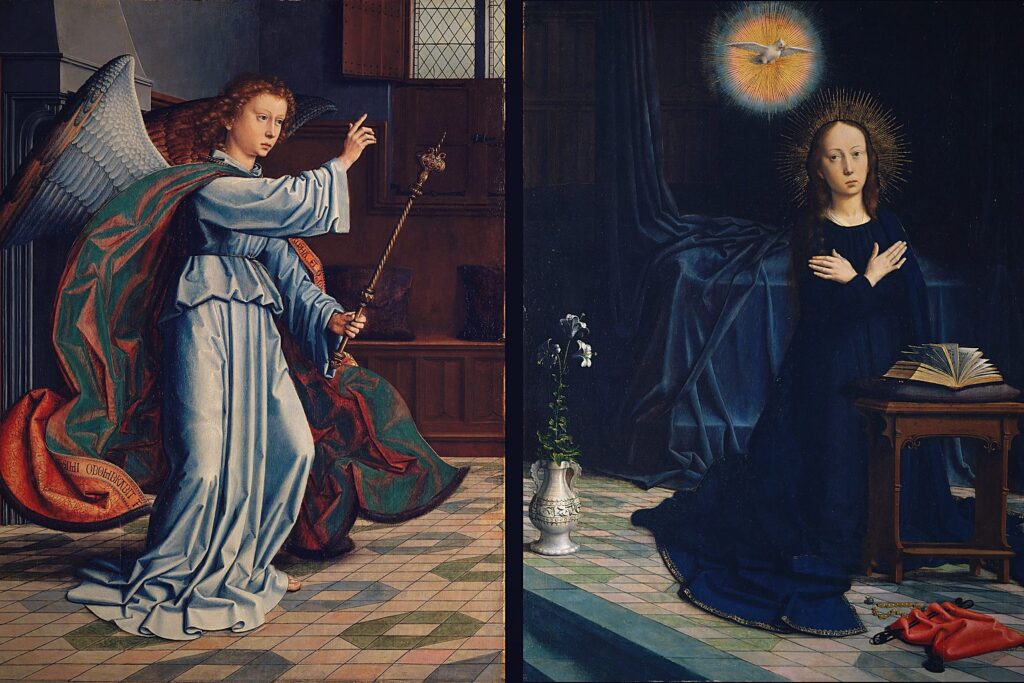 The angel Gabriel announcing the virgin birth to Mary
