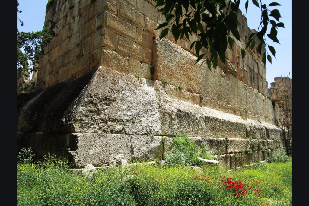The Trilithon stones in the western wall of the Temple of Jupiter at Baalbek, each weighing roughly 800 tons